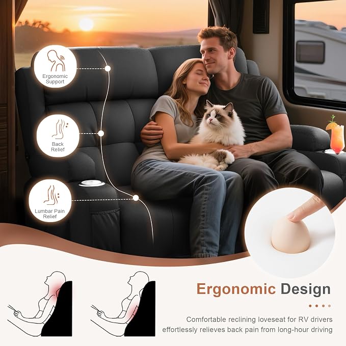 Home Theater Seating Loveseat Recliner Sofa, Wall-Hugger Reclining Couch - Image 6