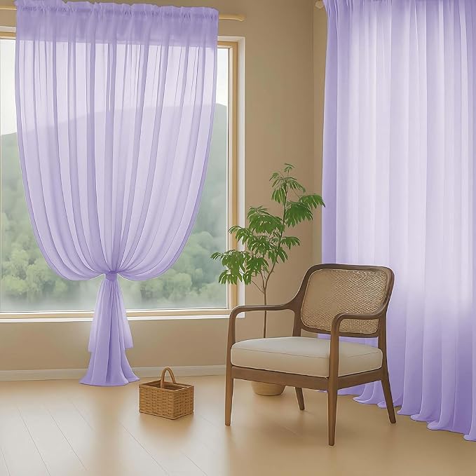 Lavender Sheer Curtains 90 Inches Long 2 Panels, Light Filtering Solid Sheer - Image 8