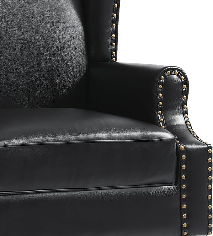 Pia Ricco Set of 2 Faux Leather Accent Chairs, High Back Wingback Armchairs - Image 5
