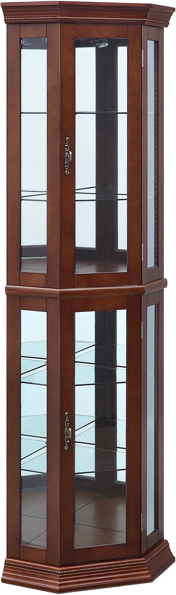 BELLEZE Lighted Wooden Corner Display Curio Cabinet, Two Section Shelving Unit - Image 6