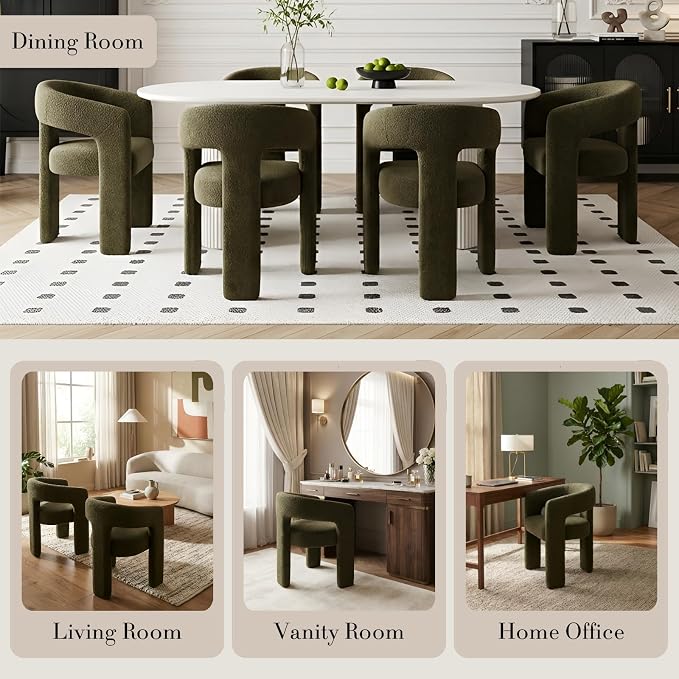 Modern Sherpa Barrel Dining Chair Upholstered Faux Fur Dining Room Chair - Image 5
