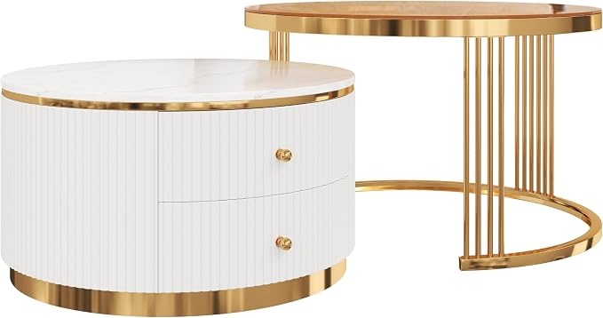 Merax 2-Piece Round Nesting Coffee Table Set - Image 9