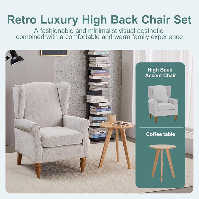 Mid-Century High Wingback Chair, Modern Fabric Accent Chair Armchair - Image 4
