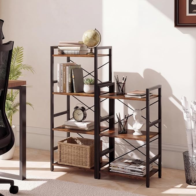 Tangkula 3-Tier Industrial Bookshelf, 16.5" Width Wooden Open Bookcase - Image 2