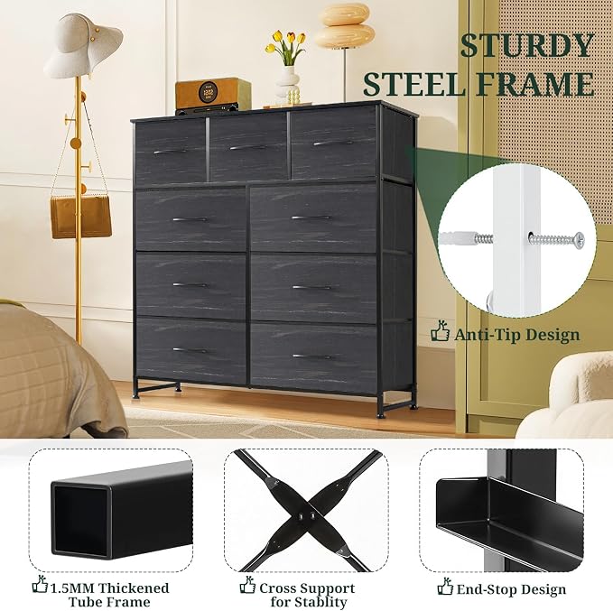 9-Drawer Dresser for Bedroom, Anti-Tip Tall Storage Organizer Chest of Drawers - Image 4
