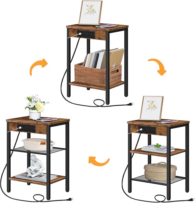 HOOBRO Side Table with Charging Station and USB Port, Small End Table - Image 9