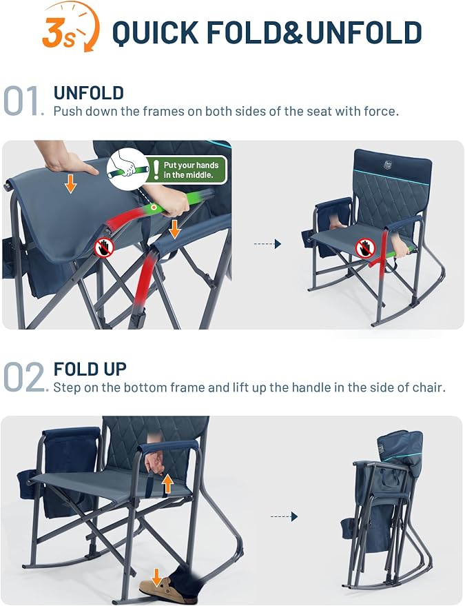Timber Ridge Folding Oversized Rocking Camping Chair, 400lbs Capacity Portable - Image 7