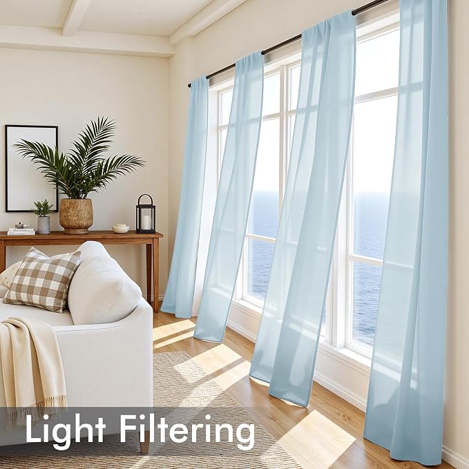 MIULEE Sky Blue Sheer Curtains 96 Inches Long, 4 Panels Set, Light Filtering - Image 4