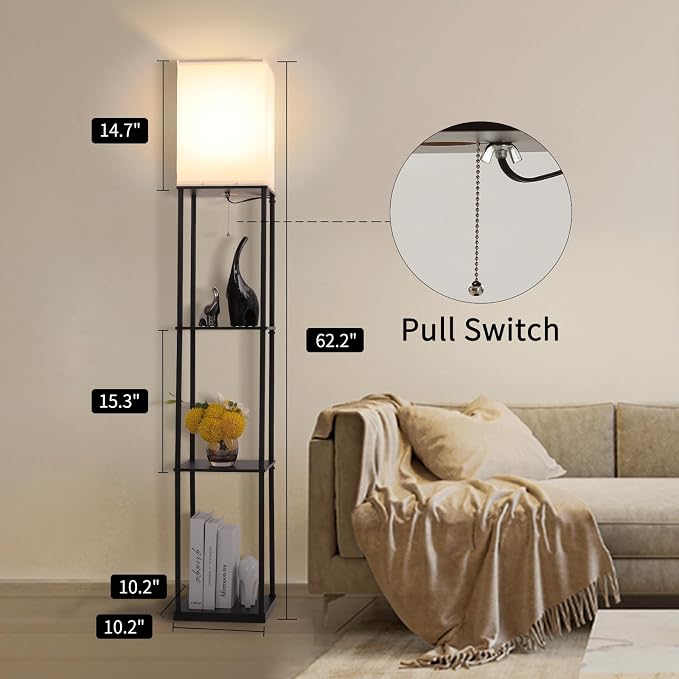 Gupuzm Floor Lamp with Shelves, Modern Square Standing Lamp with 3 Color - Image 4