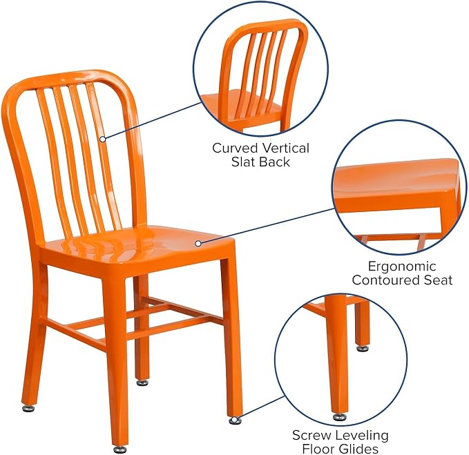 Flash Furniture Commercial Grade Orange Metal Indoor-Outdoor Chair - Image 4