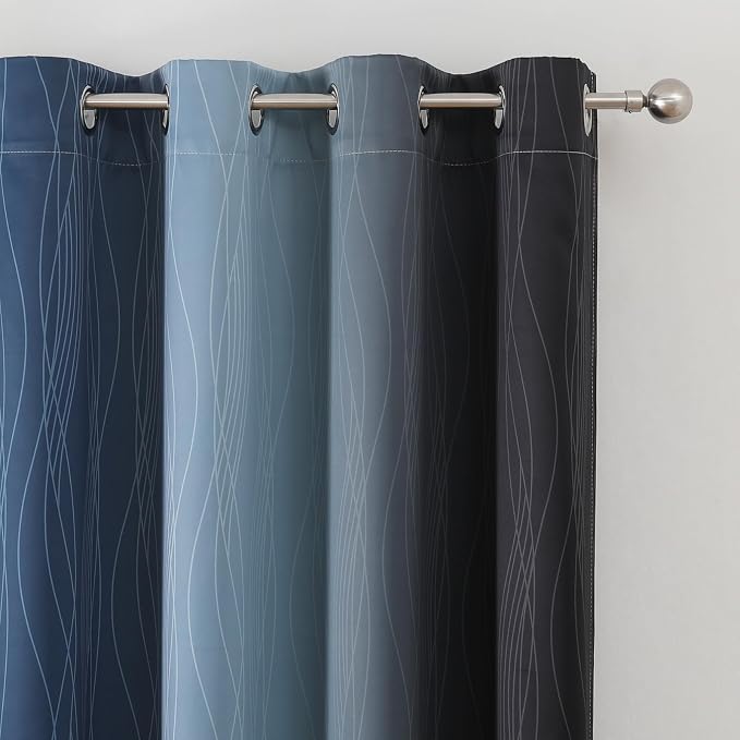 Estelar Textiler Navy Blue and Black Ombre Blackout Curtains 63 Inch Length 2 - Image 4