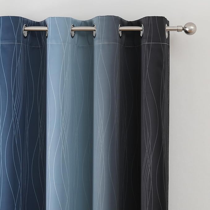 Estelar Textiler Navy Blue and Black Ombre Blackout Curtains 90 Inches Long 2 - Image 4