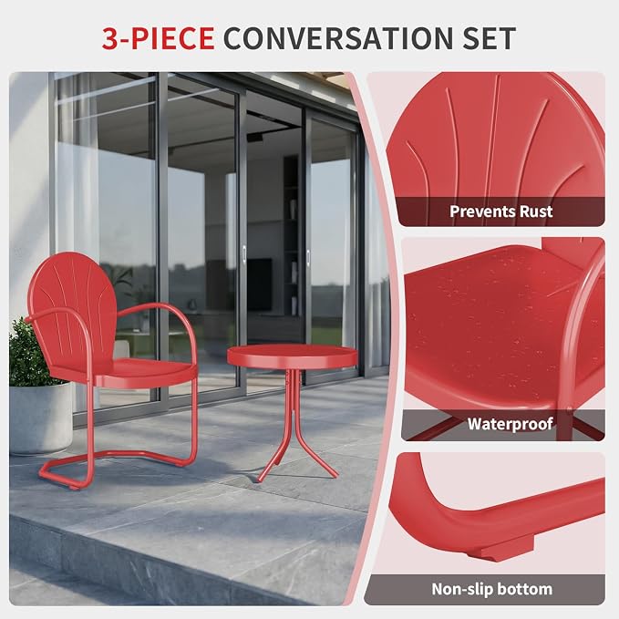 3 Piece Bistro Set, Anti-Rust Table and Chairs Set of 2, Waterproof Retro Metal - Image 7