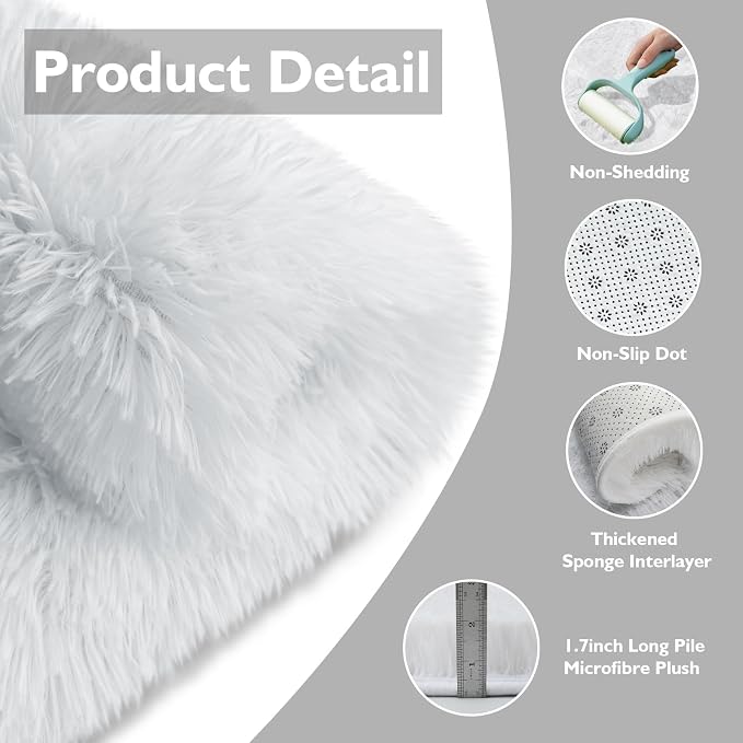 9x12 Fluffy Area Rugs for Living Room, Large White Fuzzy Shag Area Rug for - Image 4