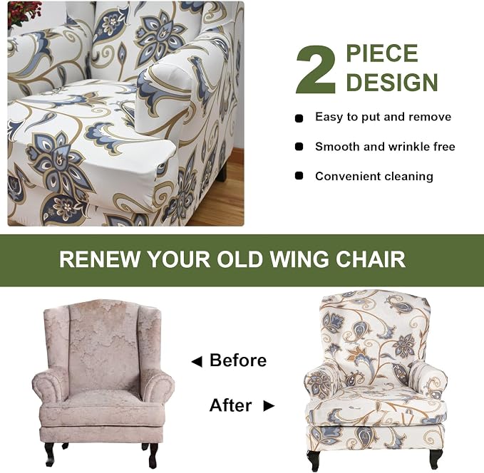 HAOYONG Wing Chair Slipcovers Printed Wingback Chair Covers 2 Pieces Wingback - Image 7