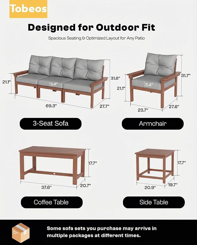 HDPE 4 Piece Patio Furniture Set, All-Weather Outdoor Couch - Image 6