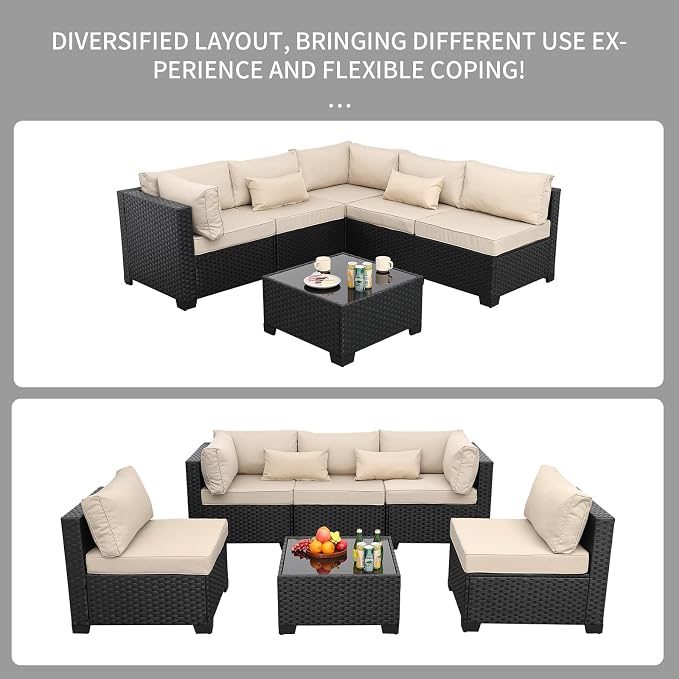 Rattaner Patio Sectional 6 Pieces All-Weather Wicker Patio Furniture Set - Image 8