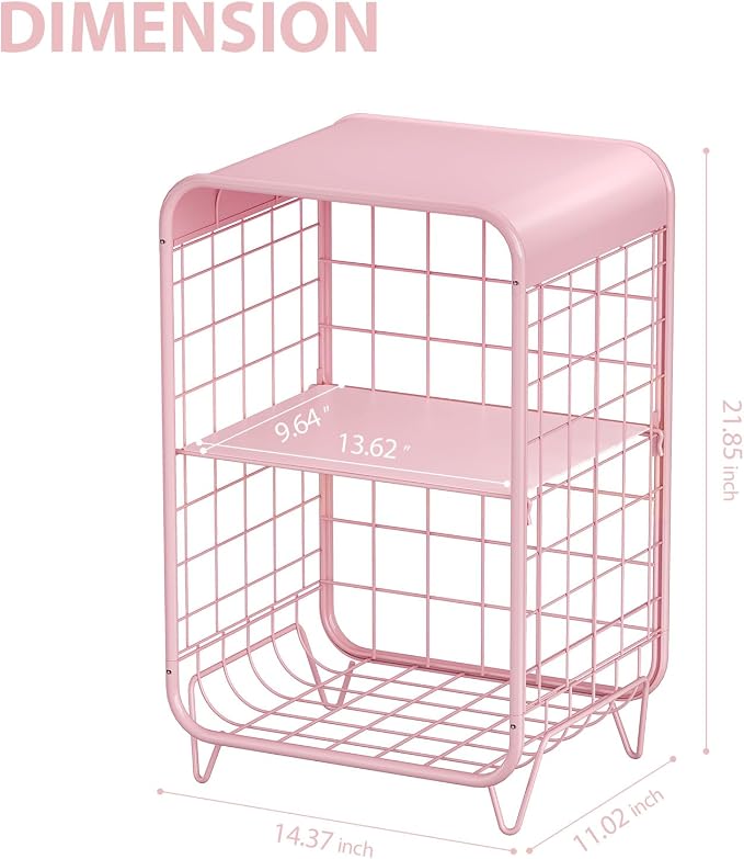 APEXCHASER Cute Kids Pink Nightstand, Metal Side Table, 3 Tier End Table - Image 3