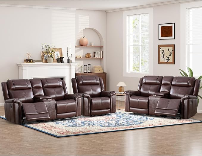 ANJ Premium Genuine Manual Reclining Sofa Set, Included Single Recliner Chair - Image 2