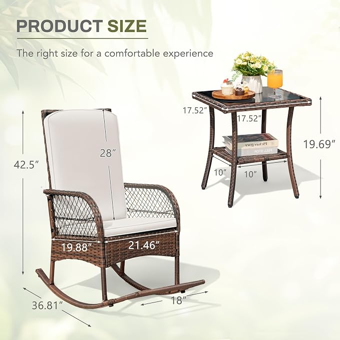 Greesum 3 Piece Outdoor Wicker Rocking Chairs Patio Furniture Set - Image 4