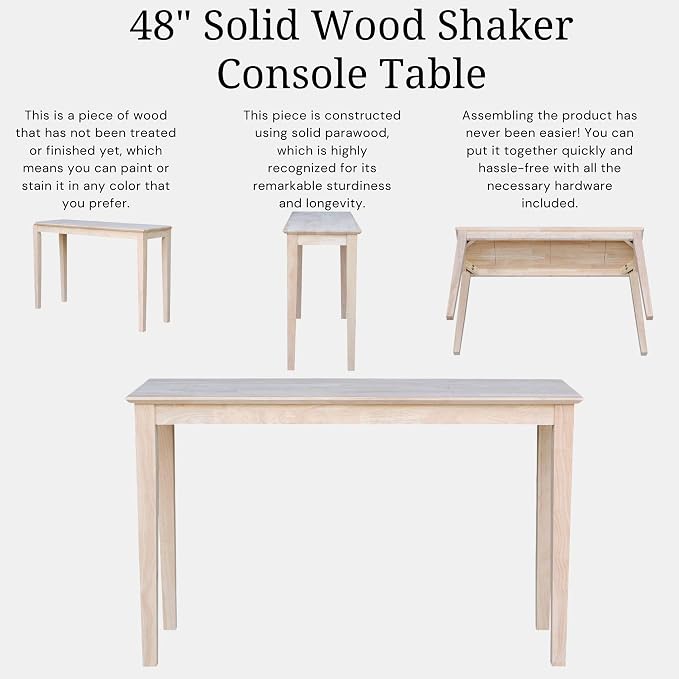 International Concepts Shaker Console Table, 48-Inch Long, Solid Parawood - Image 6