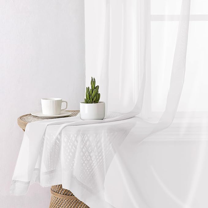 Lecloud White Sheer Curtains 72 Inches Long 2 Panels, Soft Voile Light - Image 4