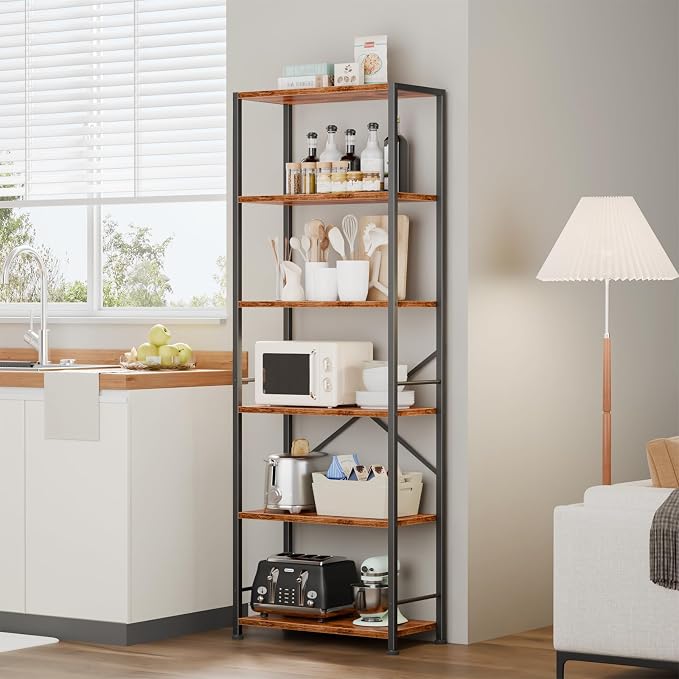 Furologee 6 Tier Book Shelf, Tall Wide Bookshelf, Industrial Open Bookcase - Image 6