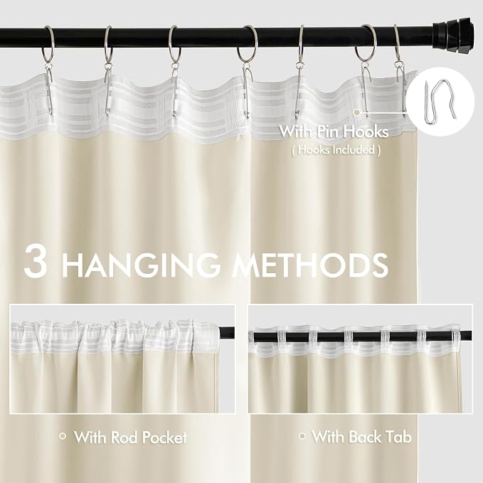 MIULEE Birch Back Tab Blackout Curtains 72 Inches Long 2 Panels Set - Image 3
