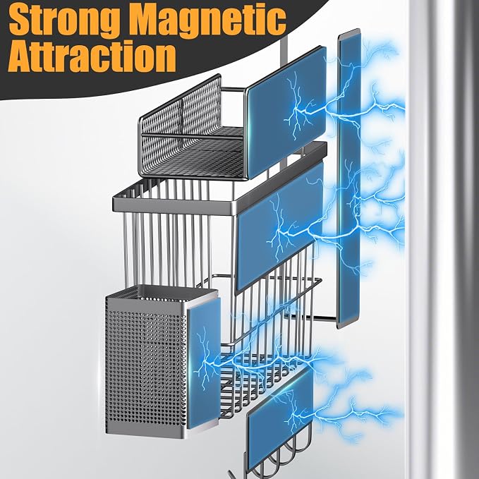 DTUQYX Magnetic Spice Rack for Refrigerator, 7 Pack Metal Magnetic Shelf - Image 3