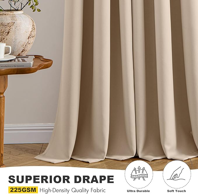 MIULEE Beige Blackout Curtains for Bedroom Living Room 90 Inches Long 2 Panels - Image 5