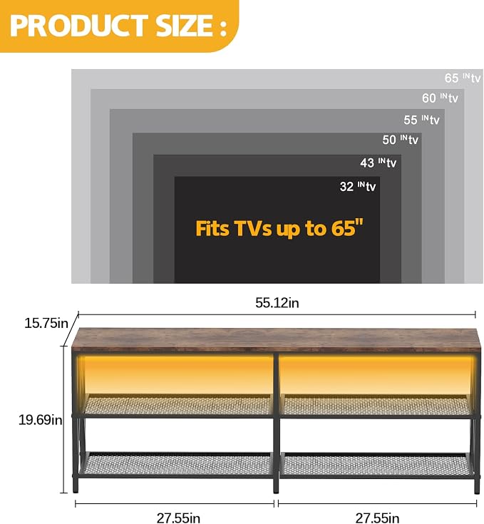 55 inch TV Stand with 3-Tier Open Shelf, Entertainment Center with Power - Image 2