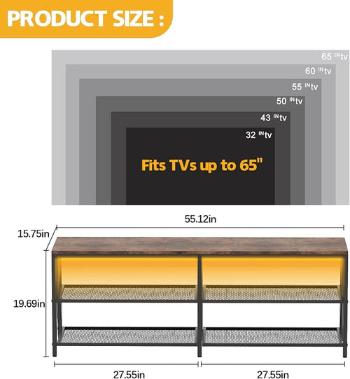 55 inch TV Stand with 3-Tier Open Shelf, Entertainment Center with Power - Image 2