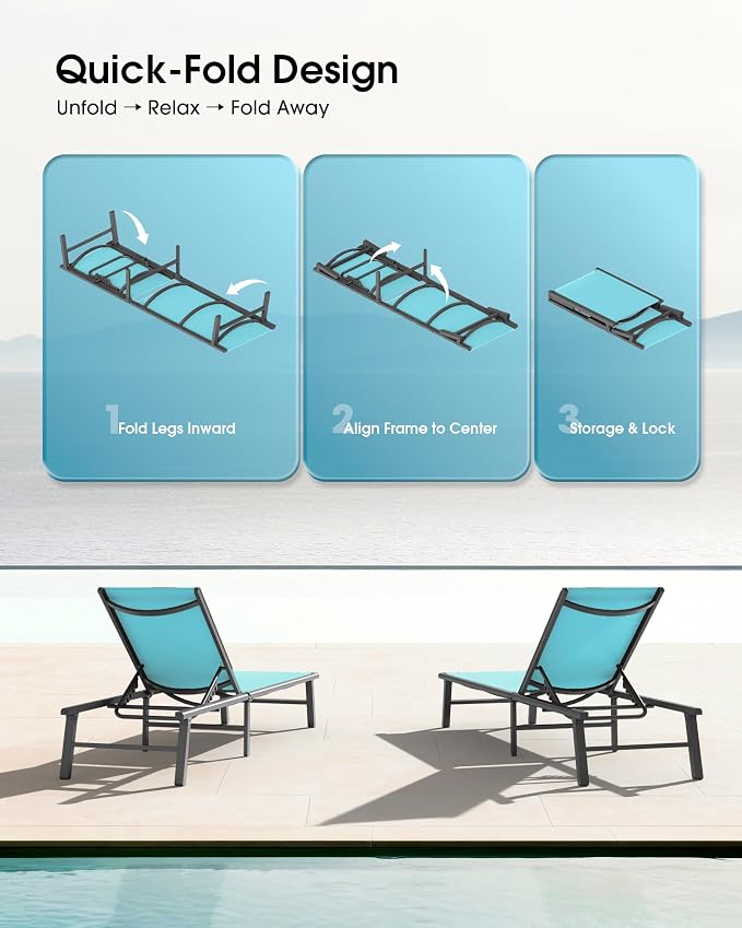 Ciokea Foldable Outdoor Lounge Chair, No Assembly Patio Chaise Lounge Outdoor - Image 3