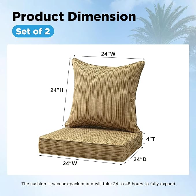 Outdoor Deep Seat & Back Cushion Set, 24 x 24 Inch Water Repellent and Fade - Image 2