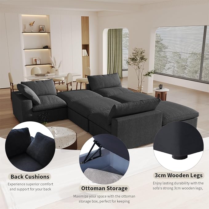 WJShome Cloud Modular Sectional Couch, 120.45" Convertible Couch - Image 4