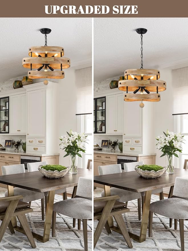 20" Farmhouse Chandeliers for Dining Room 6-Light Solid Wood French Country - Image 5