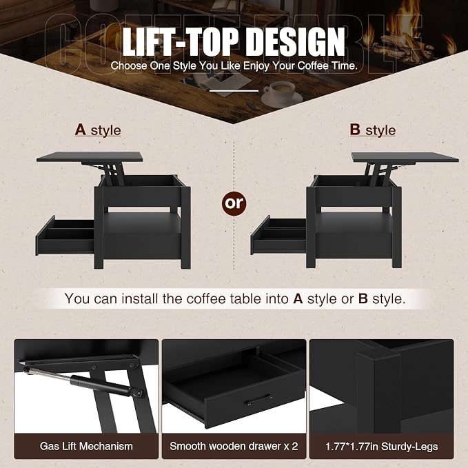 Rolanstar Coffee Table, 47.2" Lift Top Coffee Table - Image 6