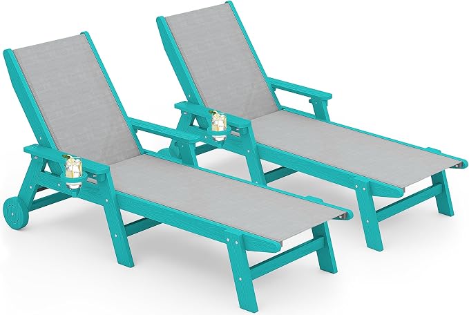 SERWALL Textilene Patio Chaise Lounge Chair Set of 2, 5 Positions Outdoor by SERWALL