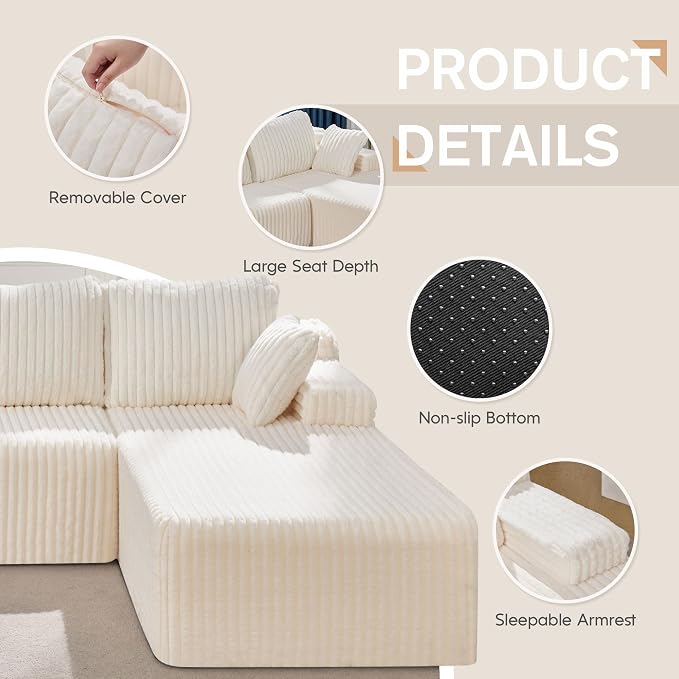 Hobestluk Modular Sectional Sofa Couches L-Shape Couch 3 Seat Modular Sofa - Image 6
