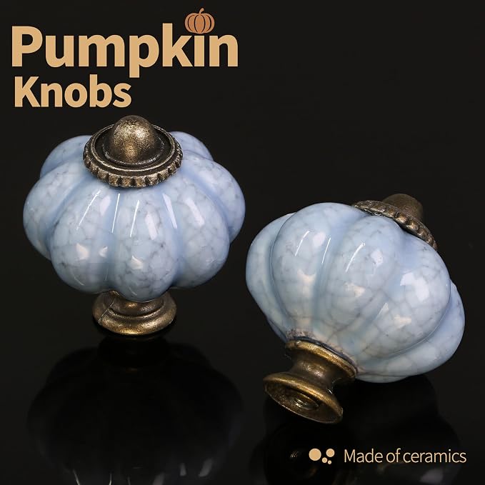 Blue Crackle Pumpkin Knobs 12 Pack Ceramic Cabinet Knobs Vintage Drawer Pulls - Image 5