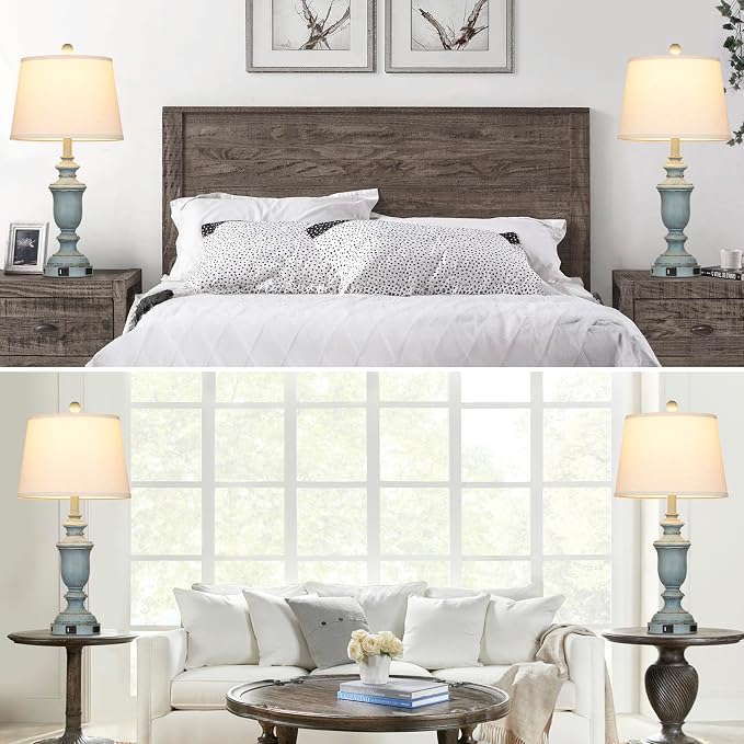 Cinkeda 25.6" Blue Table Lamps Set of 2 - Image 7