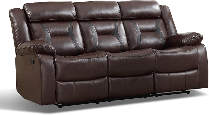 EBELLO Faux Leather Manual Reclining Sofa, 3 Seat Recliner Sofa Chair, Couch - Image 7