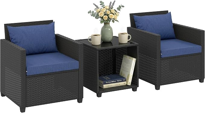 Outsunny 3 Piece Patio Furniture Set, Wicker Outdoor Bistro Set by Outsunny