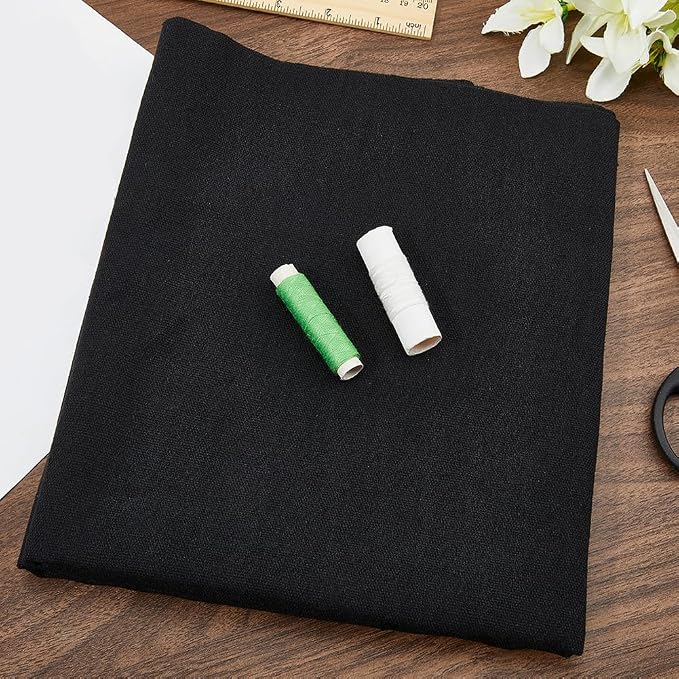 59 Inch Black Linen Cotton Canvas Embroidery Fabric by The Yard Solid Color - Image 3