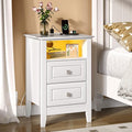 Bonnlo White Night Stand with Charging Station, Led Nightstand White Wood by Bonnlo