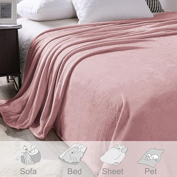 Exclusivo Mezcla Fleece Dusty Pink Throw Blanket - Image 4