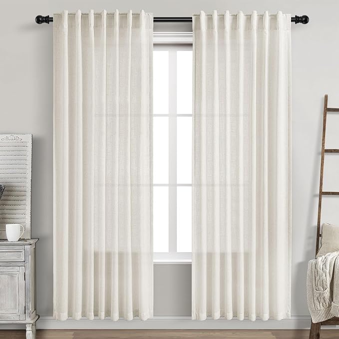 Nanspring Cream Linen Blend Light Filtering Curtains 82 Inch Length 2 Panel Set by Nanspring