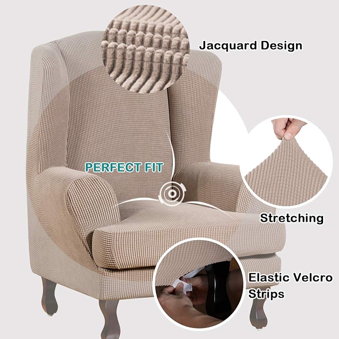 Turquoize Wingback Chair Covers 2 Piece Wing Chair Slipcover Stretch Slipcovers - Image 3