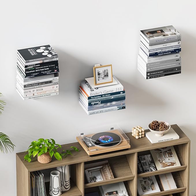 Floating Book Shelves for Wall, 2 Tier Invisible Floating Bookshelf, Vertical - Image 2