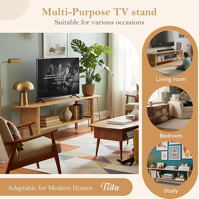 Tiita TV Stand with Storage for TVs up to 65'', Bamboo TV Console Entertainment - Image 8